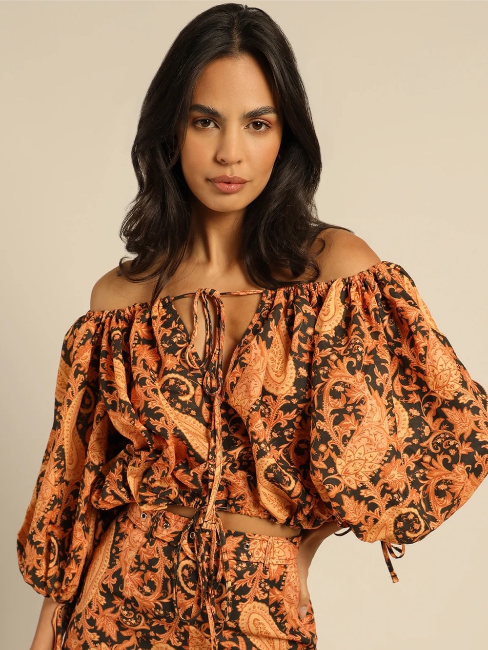 LIKE NEW Charlie Holiday Linen-Blend Mila Off-The-Shoulder Blouse